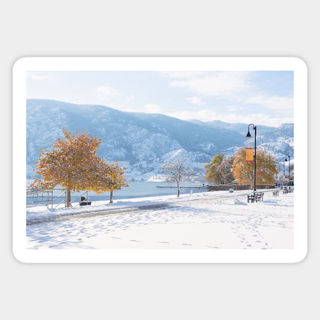 Winter Landscape Scenic View at Skaha Lake in Penticton Sticker by Amy-K-Mitchell